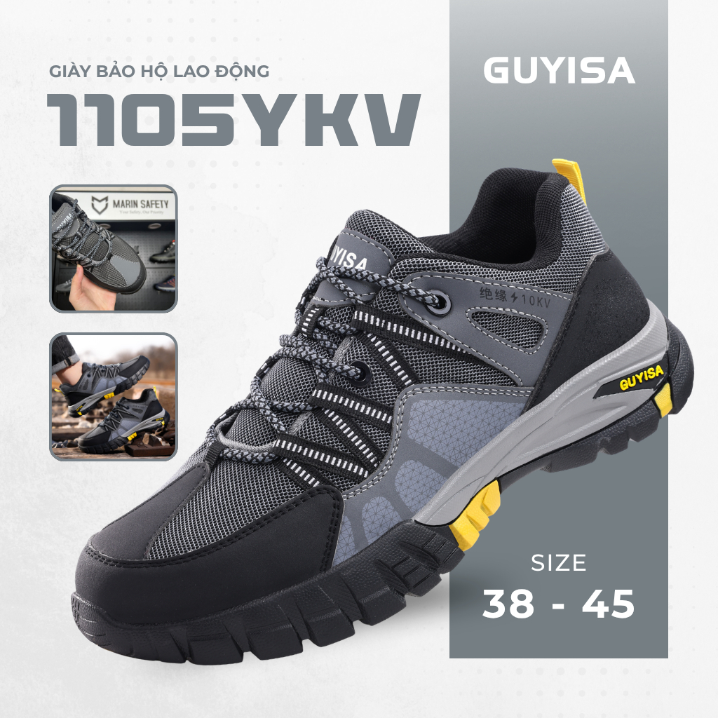 Giày bảo hộ lao động thể thao GUYISA 1105YKV, có mũi chống va đập, đế lót chống đinh