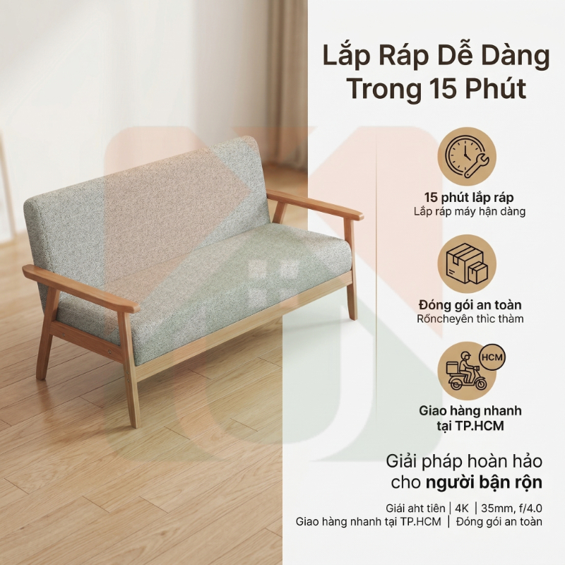 Ghế Sofa Đơn Bắc Âu Ghế Thư Giãn Phòng Ngủ Nhỏ Vải Cotton Linen Cao Cấp Khung Gỗ Chắc Chắn | BigBuy360 - bigbuy360.vn