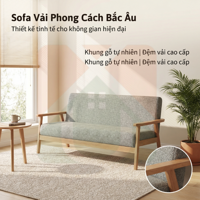 Ghế Sofa Đơn Bắc Âu Ghế Thư Giãn Phòng Ngủ Nhỏ Vải Cotton Linen Cao Cấp Khung Gỗ Chắc Chắn | BigBuy360 - bigbuy360.vn