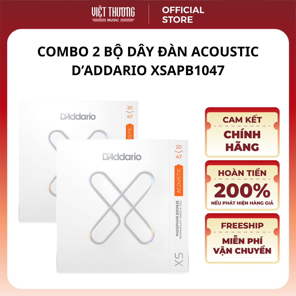 Combo 2 Bộ Dây Đàn Guitar Acoustic Chính Hãng D'addario XS PB X-LIGHT XSAPB1047 Size 10-47 - Việt Th