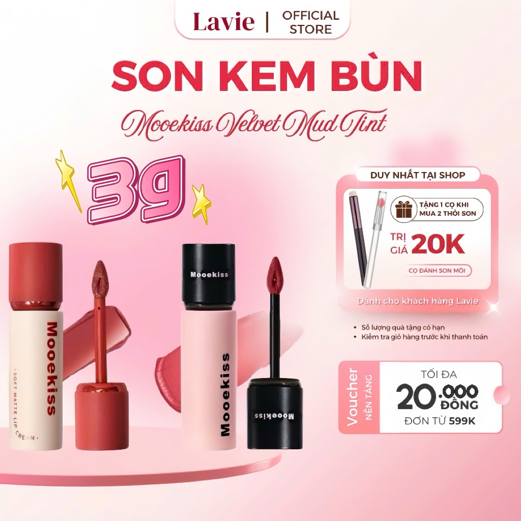 Son Kem Mooekiss 3g Nắp đen Chất Nhung Bùn Lì , Nắp đỏ bóng nhẹ, dưỡng môi Dưỡng Ẩm Mềm Mịn Lâu Trôi