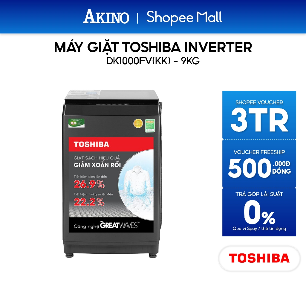DK1000FV(KK) | Máy giặt Lồng Đứng Toshiba Inverter 9 Kg DK1000FV(KK) - Bảo Hành Chính Hãng