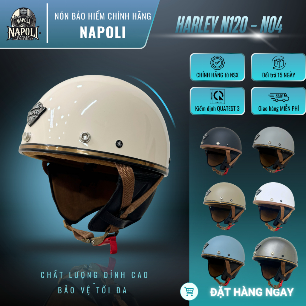 Mũ Bảo Hiểm 1/2 Napoli Harley CHÍNH HÃNG- Nón Bảo Hiểm Nửa Đầu Napoli Harley N120 - N04