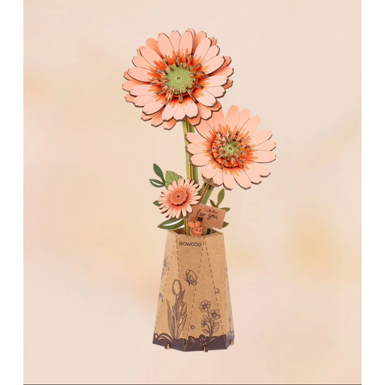 Rowood Orange Gerbera Daisy - Mô Hình Lắp Ráp Gỗ 3D