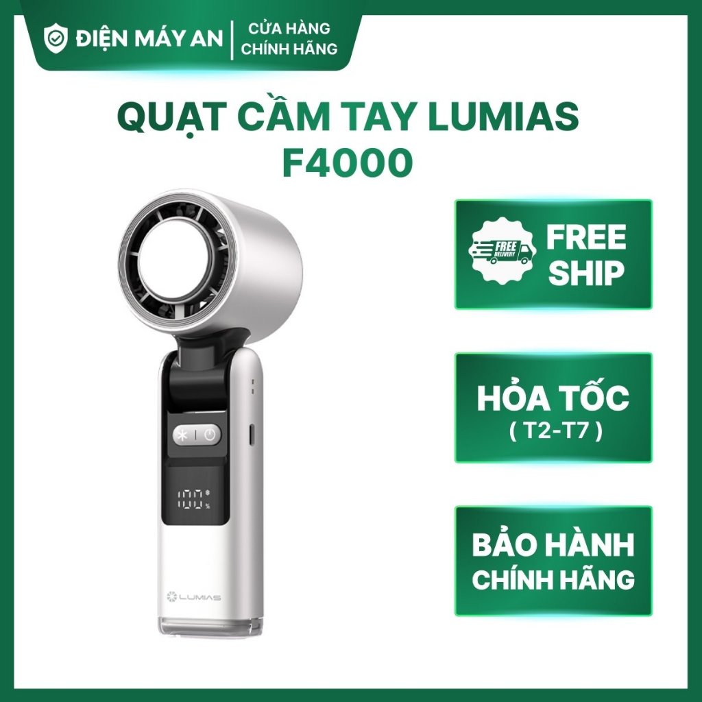 Quạt cầm tay Lumias F4000 - 10W, 100 tốc độ gió, làm mát cực nhanh