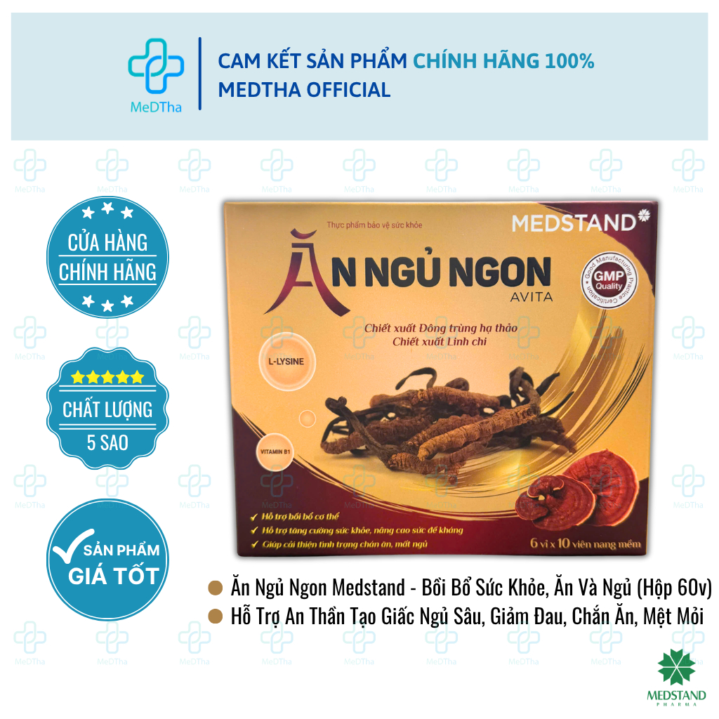 Ăn Ngủ Ngon MEDSTAND - Bồi Bổ Sức Khỏe, Ăn Ngon, Ngủ Tốt Từ Linh Chi, Đông Trùng Hạ Thảo (Hộp 60 Viê