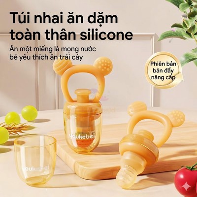 Túi nhai ăn dặm cho bé Túi Núm Nhai Ăn Dặm Hoa Quả Silicon Chống Hóc Cho Bé KidAndMom không vi nhựa