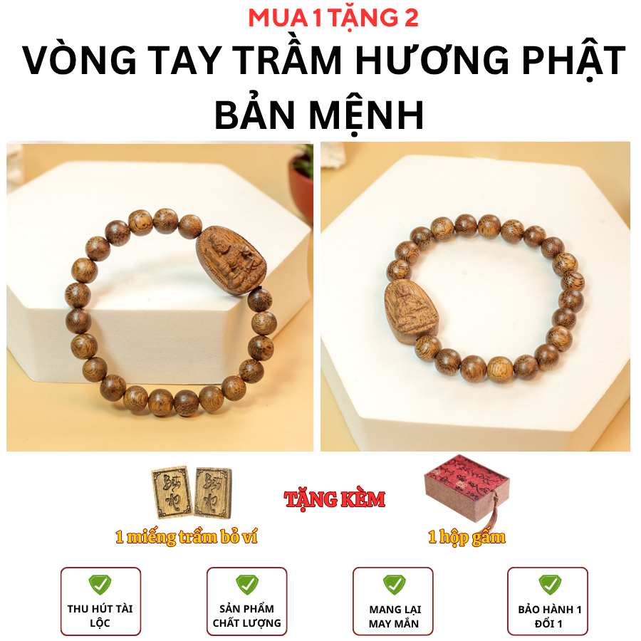[MUA 1 TẶNG 2][đơn PBM]Vòng tay đơn phật bản mệnh Mộc An Nhiên đeo tay nam nữ phong thủy may mắn bìn