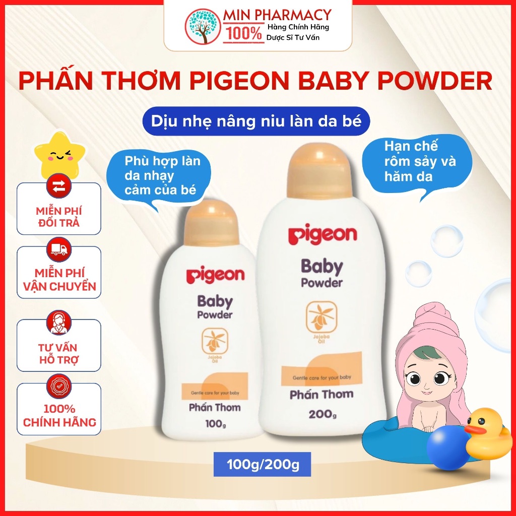 Phấn thơm Pigeon Baby Powder Bảo vệ da bé, ngừa ngứa & mẩn đỏ - Chai 100g/200g