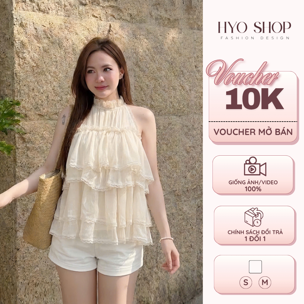Áo yếm voan tơ nữ babydoll bèo tầng viền ren dáng xòe nữ tính mùa hè - HYO SHOP