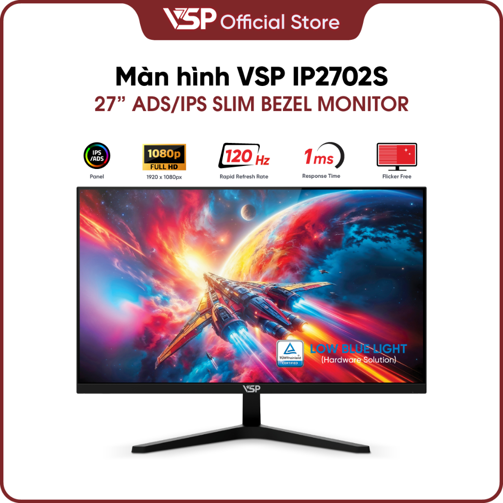 Màn hình VSP IP2702S 27inch FullHD ADS/IPS 120Hz 1ms viền mỏng Phù hợp làm việc giải trí (Bảo hành 3