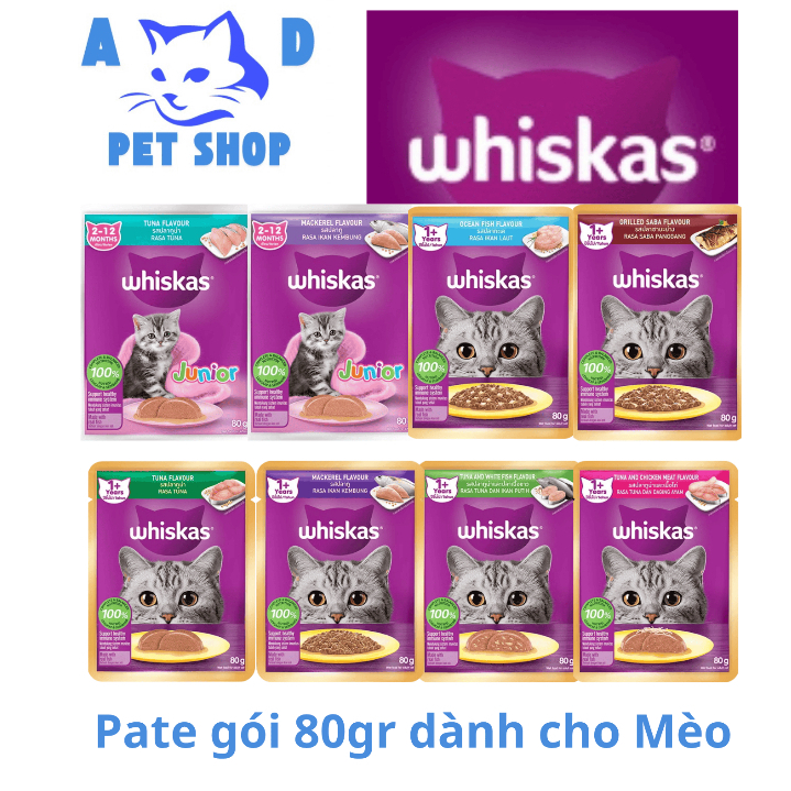 [Thùng nguyên Tem - 28 gói] - Pate Whiskas cao cấp dành cho Mèo mọi lứa tuổi được làm từ Cá Thật