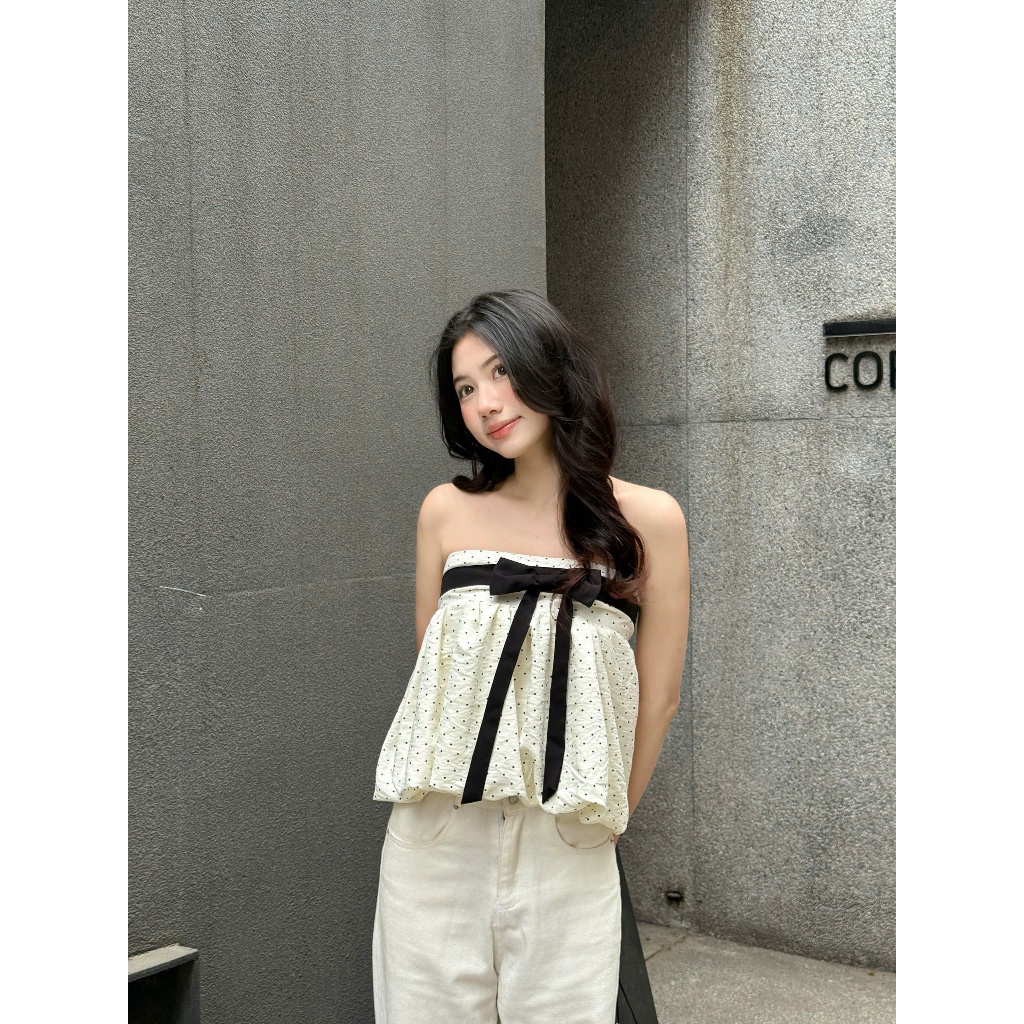 Áo babydoll quây phồng chấm bi thắt nơ, Áo kiểu babydoll dễ thương - 29feb.closet – A599 | BigBuy360 - bigbuy360.vn