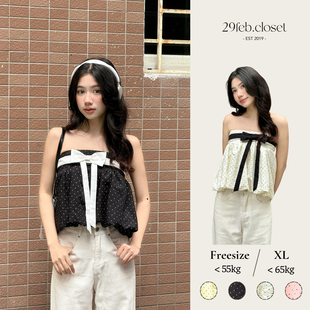 Áo babydoll quây phồng chấm bi thắt nơ, Áo kiểu babydoll dễ thương - 29feb.closet – A599 | BigBuy360 - bigbuy360.vn