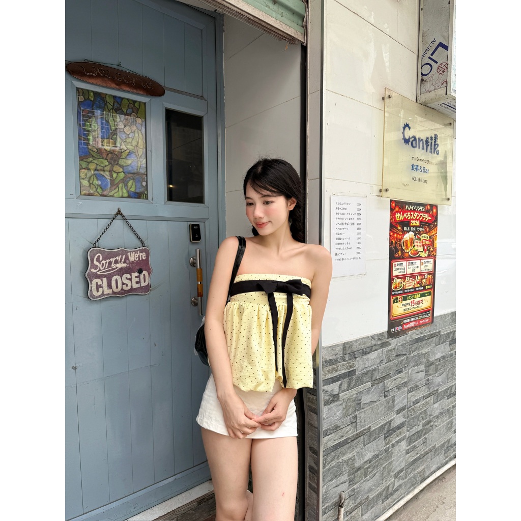 Áo babydoll quây phồng chấm bi thắt nơ, Áo kiểu babydoll dễ thương - 29feb.closet – A599 | BigBuy360 - bigbuy360.vn