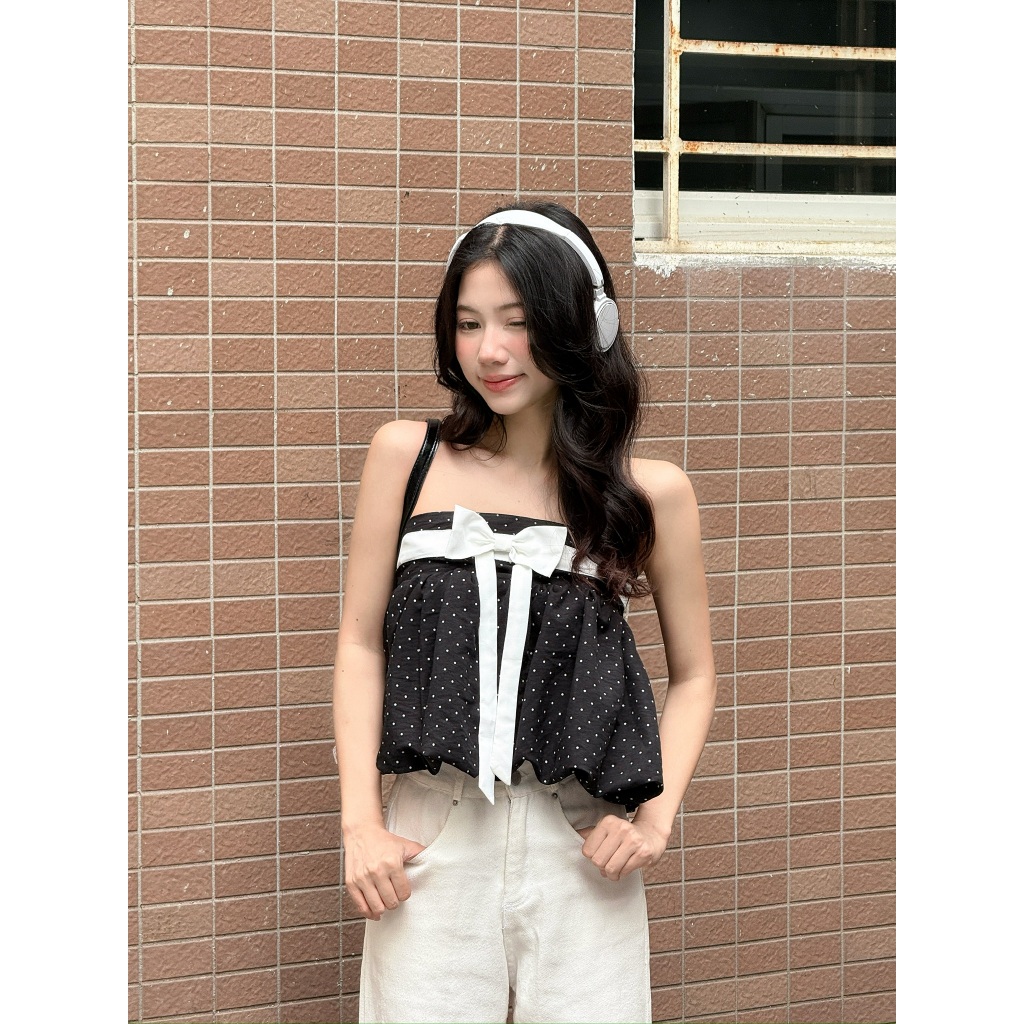 Áo babydoll quây phồng chấm bi thắt nơ, Áo kiểu babydoll dễ thương - 29feb.closet – A599 | BigBuy360 - bigbuy360.vn