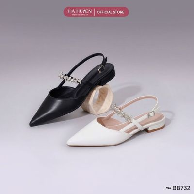  Giày búp bê, giày bệt slingback HÀ HUYỀN mũi nhọn dây đá quai hậu cao 2cm - BB732