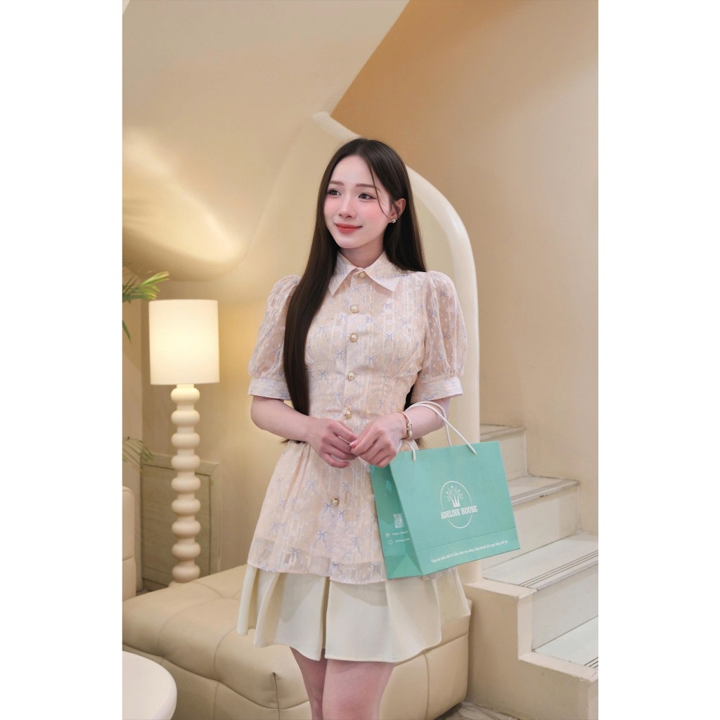 ADELINE HOUSE- SET ÁO CAM NƠ – PHỐI CHÂN VÁY NGẮN/ SET VÁY ĐI CHƠI/CAFE- TK186.2