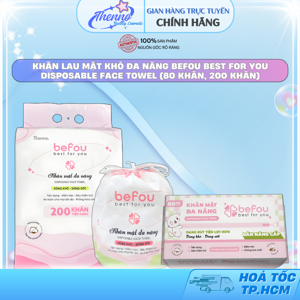 Khăn Lau Mặt Khô Đa Năng Befou Best For You Disposable Face Towel (80 khăn, 200 khăn)