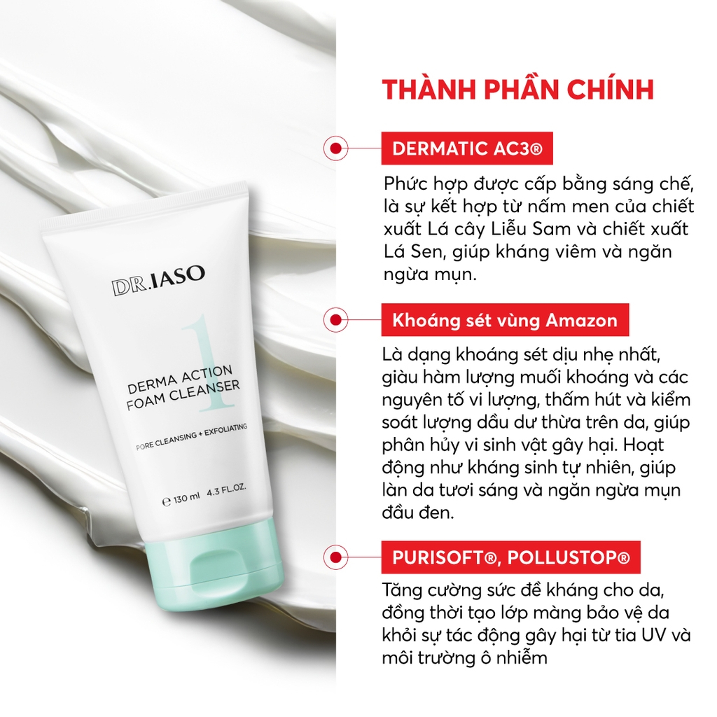Sữa rửa mặt tạo bọt DR.IASO IASO DERMA ACTION FOAM CLEANSER 130ML