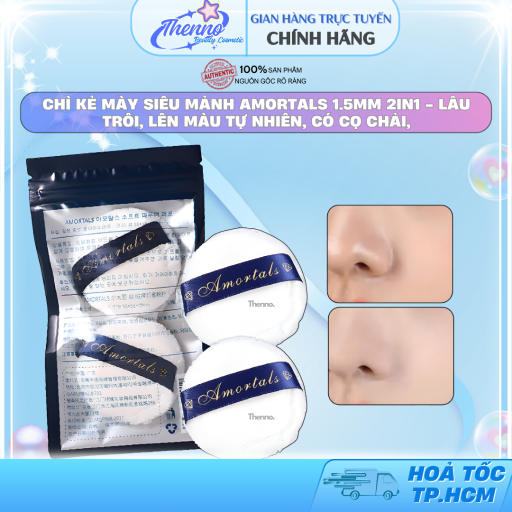 Bông Phấn Amortals Mút Trang Điểm Mềm Mịn Cotton Cao Cấp, Đệm Khí, Không Ăn Phấn