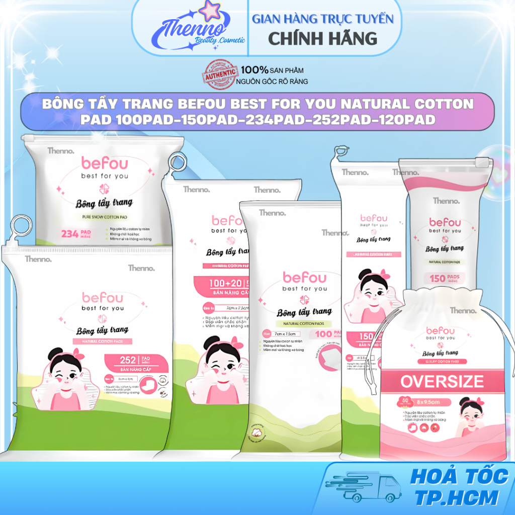 Bông Tẩy Trang Befou Best For You Natural Cotton Pad 100Pad/150Pad/234Pad