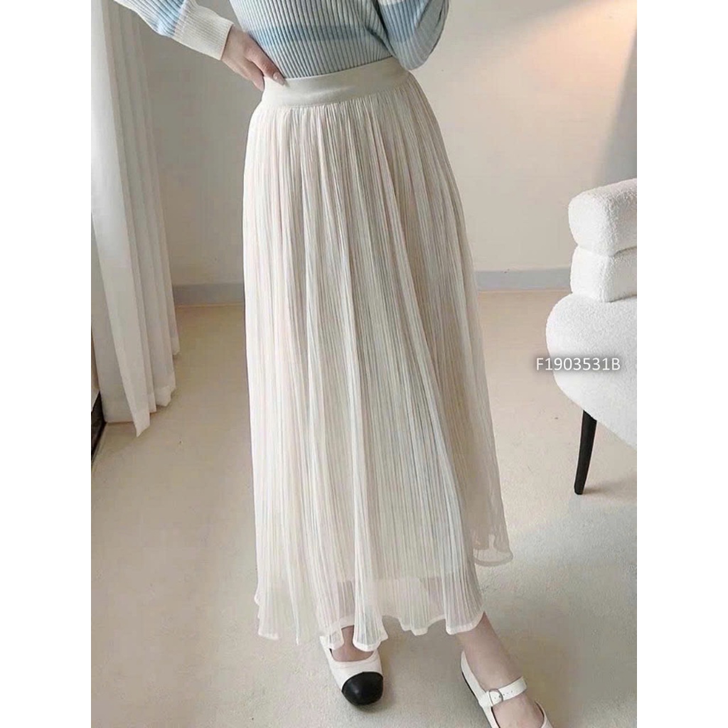 Chân váy voan dập ly dáng dài TOMBI SHOP