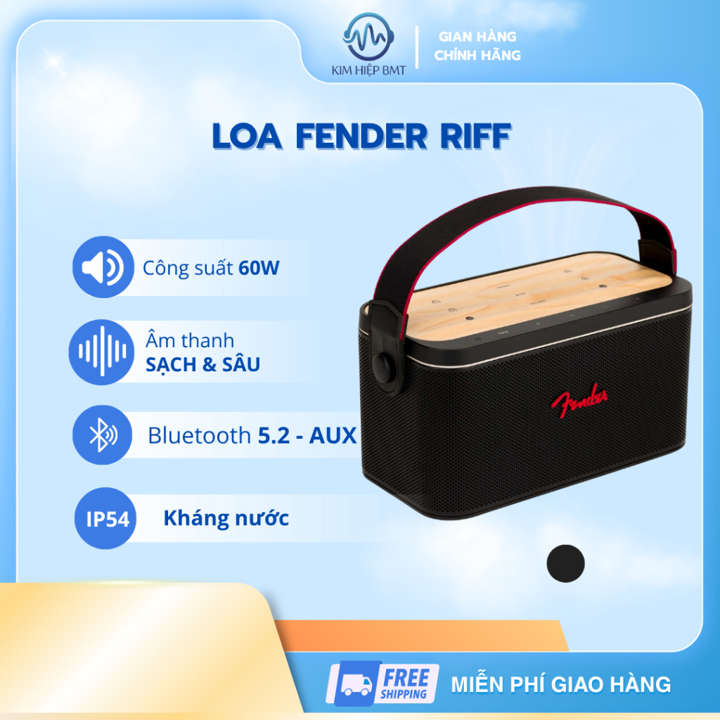 Fender Riff Loa Bluetooth 60W amply guitar aux Chính Hãng Bass sâu Pin 30H Kháng Nước IP54 Bảo Hành 