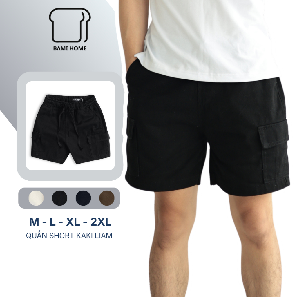 Quần short kaki nam LIAM BAMI HOME, quần kaki túi hộp, lưng chun co giãn, form trên gối QK17
