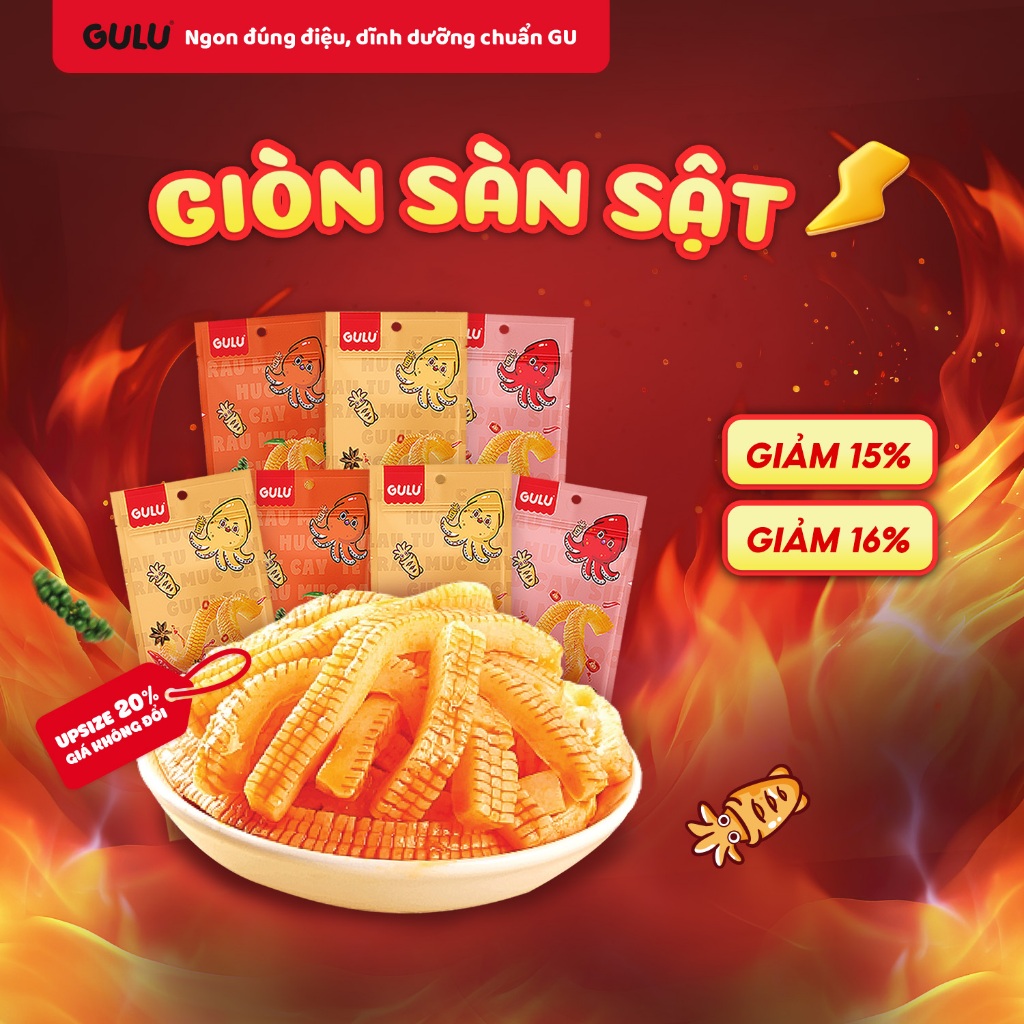 [Hộp 30 Gói] [Up Size 20%] Râu Mực Tẩm Vị Gulu Foods (Hương Vị Tứ Xuyên, Tê Cay, Siêu Cay)