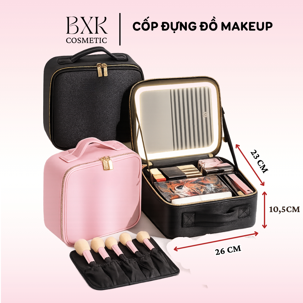 Cốp Đựng Đồ Trang Điểm Cốp Makeup Du Lịch Chống Nước Túi Đựng Đồ Makeup Có Gương Đèn LED Tiện Lợi