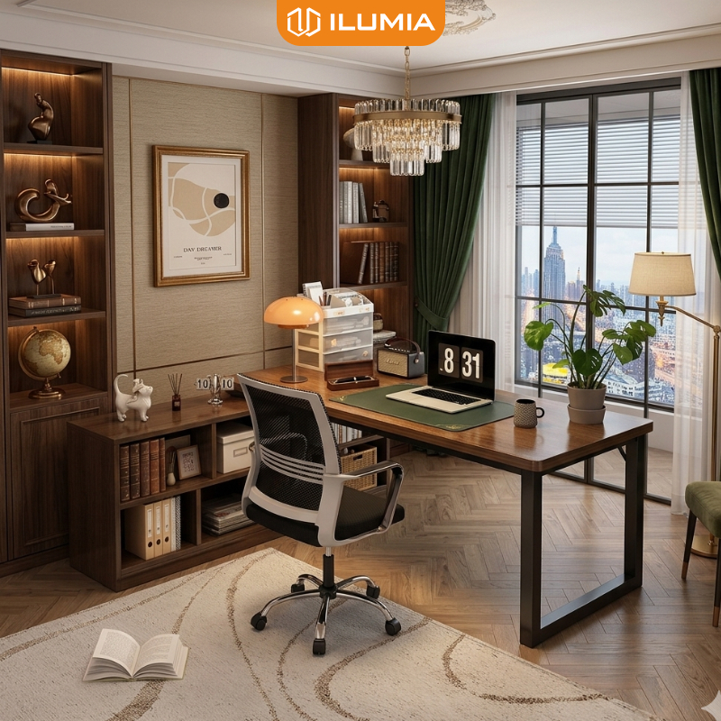 Bàn làm việc bàn học kết hợp kệ sách thương hiệu ILUMIA - GM131