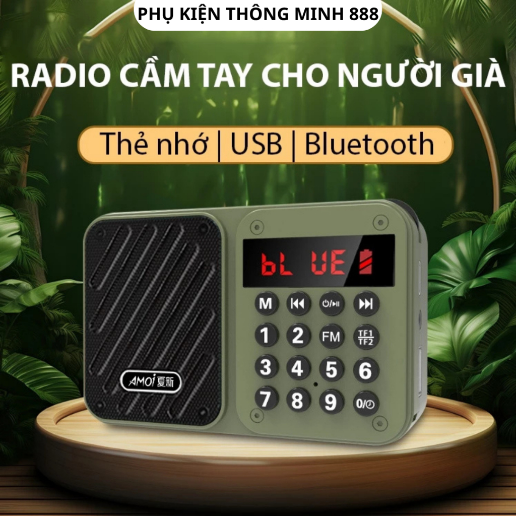 Đài Radio FM Amoi Bluetooth 5.5 - Kết Nối Bluetooth, USB, 02 Cổng Thẻ nhớ - Nghe Hay Bắt Sóng Tốt