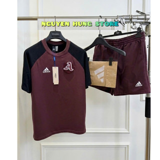 Bộ Thê thao hè nam Đỏ Mận Cao cấp Logo Thêu Ngực Chính Hãng 2026, Bộ Nam Hè 88%Coton Lạnh Bo Chun NÉt  Cực Mát