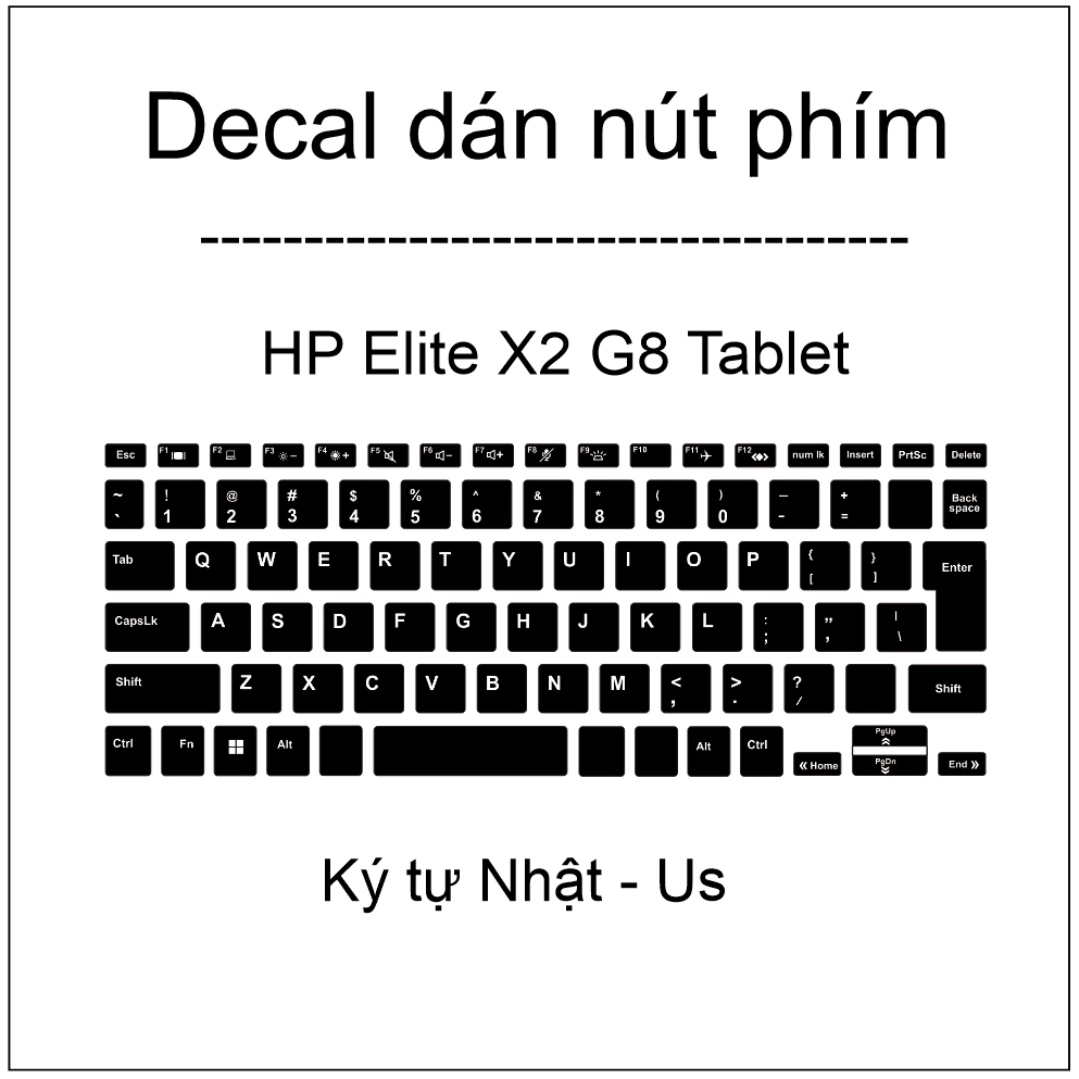 Decal dán nút phím Quốc tế , Nhật - Us cho máy HP Elite X2 G8 Tablet