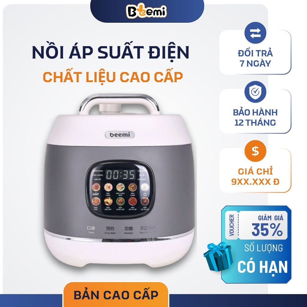 Nồi Áp Suất Điện BEEMI 1000W Đa Năng Nồi Áp Suất 10 Chế Độ Nấu Nấu Cơm Hầm Xương Nhanh Chất Liệu Cao Cấp