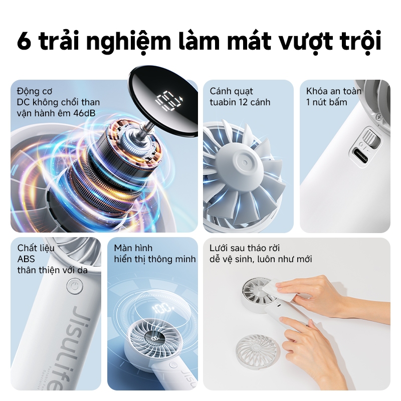 Quạt cầm tay JisuLife 4 mini xách tay gió mạnh màn hình LED 5 nấc gió điều chỉnh được dành cho học sinh và dân văn phòng | BigBuy360 - bigbuy360.vn