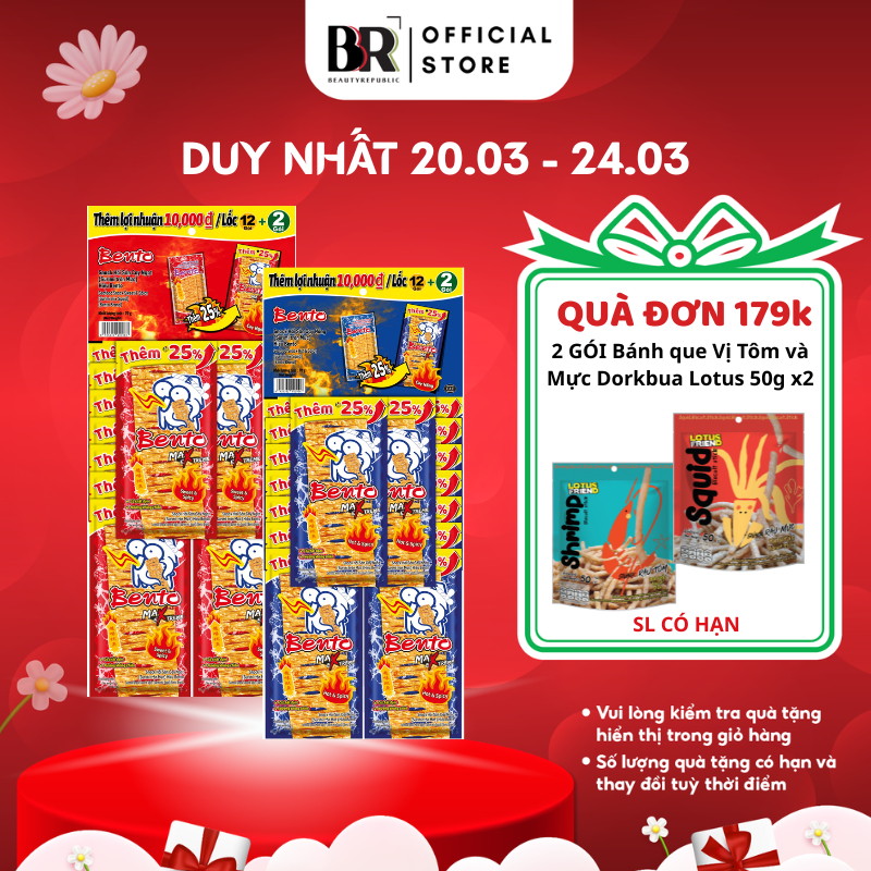 [ĐƠN 179K TẶNG QUÀ] Combo 2 Lốc (28 gói) Snack Mực Bento 5g Đủ Vị Ăn Vặt Thái Lan Chính Hãng