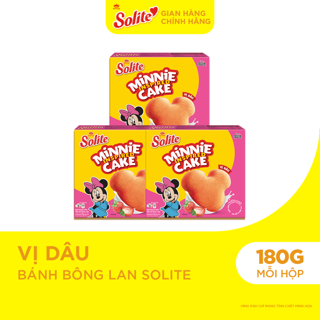 (Special Edition) Combo 3 Hộp Bánh Bông Lan Solite Phiên Bản Minnie Vị Dâu 180g
