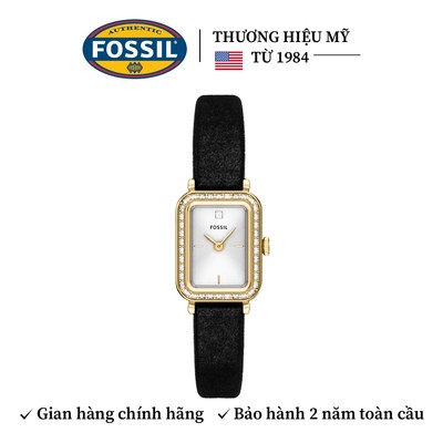 Đồng hồ nữ Fossil Raquel Mini ES5437 mặt màu vàng 2 kim viền đá, mặt chữ nhật, 18MM, dây vải nhung màu đen, máy pin