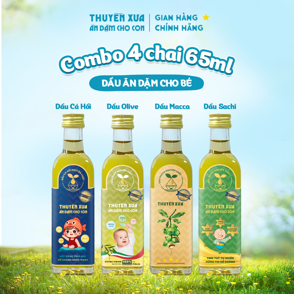 [Combo 4] Dầu Cá Hồi - Olive - Macca- Sachi Ăn Dặm Thuyền Xưa - 65ml