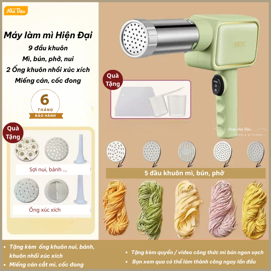 Máy Làm Mì Cầm Tay 5 Đầu Khuôn Yangzi, Máy Ép Mì Ép Bún Tự Động, Máy Làm Mì Cầm Tay Bảo Hành 6 Tháng