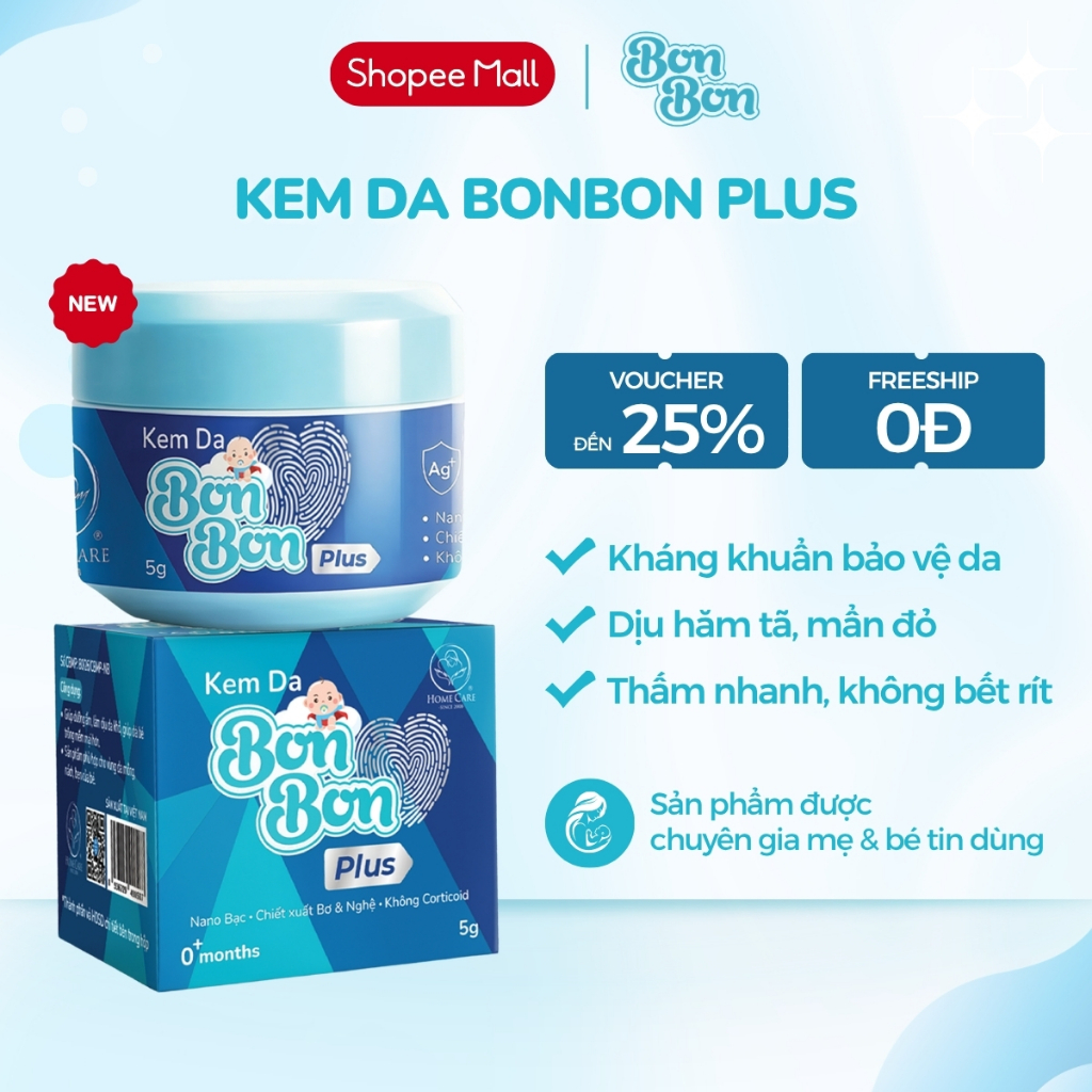 Kem bôi hăm cho bé bon bon plus Home Care hỗ trợ giảm viêm hăm, rôm sảy, chàm sữa, làm dịu da 5g