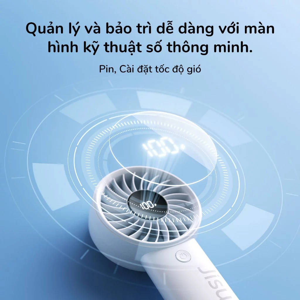 Quạt cầm tay JisuLife 4 mini xách tay gió mạnh màn hình LED 5 nấc gió điều chỉnh được dành cho học sinh và dân văn phòng | BigBuy360 - bigbuy360.vn