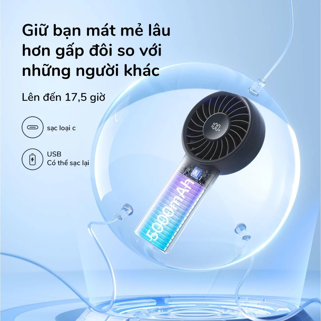 Quạt cầm tay JisuLife 4 mini xách tay gió mạnh màn hình LED 5 nấc gió điều chỉnh được dành cho học sinh và dân văn phòng | BigBuy360 - bigbuy360.vn