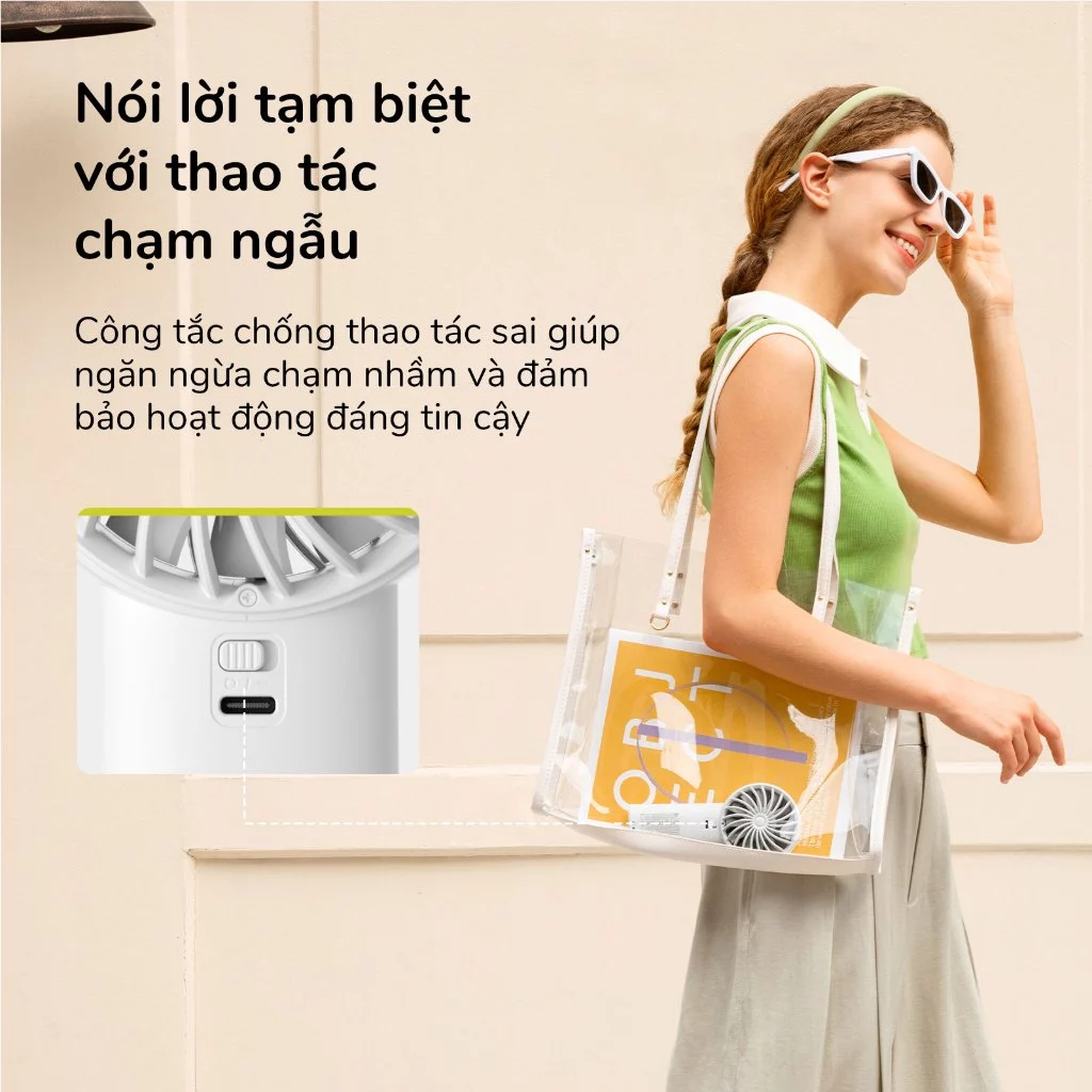Quạt cầm tay JisuLife 4 mini xách tay gió mạnh màn hình LED 5 nấc gió điều chỉnh được dành cho học sinh và dân văn phòng | BigBuy360 - bigbuy360.vn
