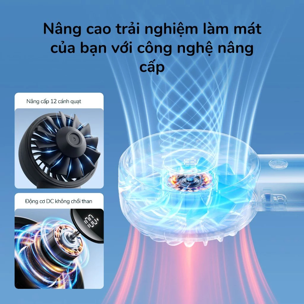 Quạt cầm tay JisuLife 4 mini xách tay gió mạnh màn hình LED 5 nấc gió điều chỉnh được dành cho học sinh và dân văn phòng | BigBuy360 - bigbuy360.vn