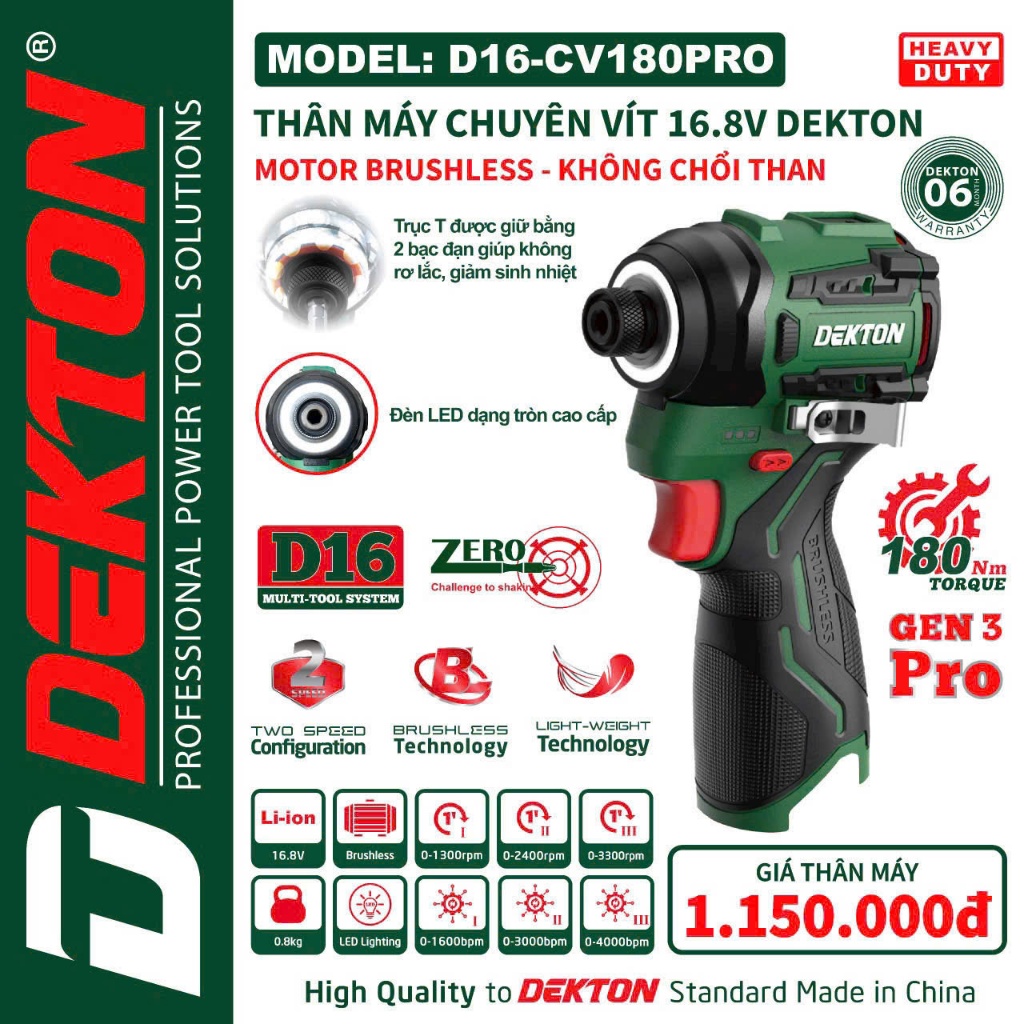 Máy Chuyên Vít 180Nm Dekton D16-CV180PRO, D16-CV180XPRO