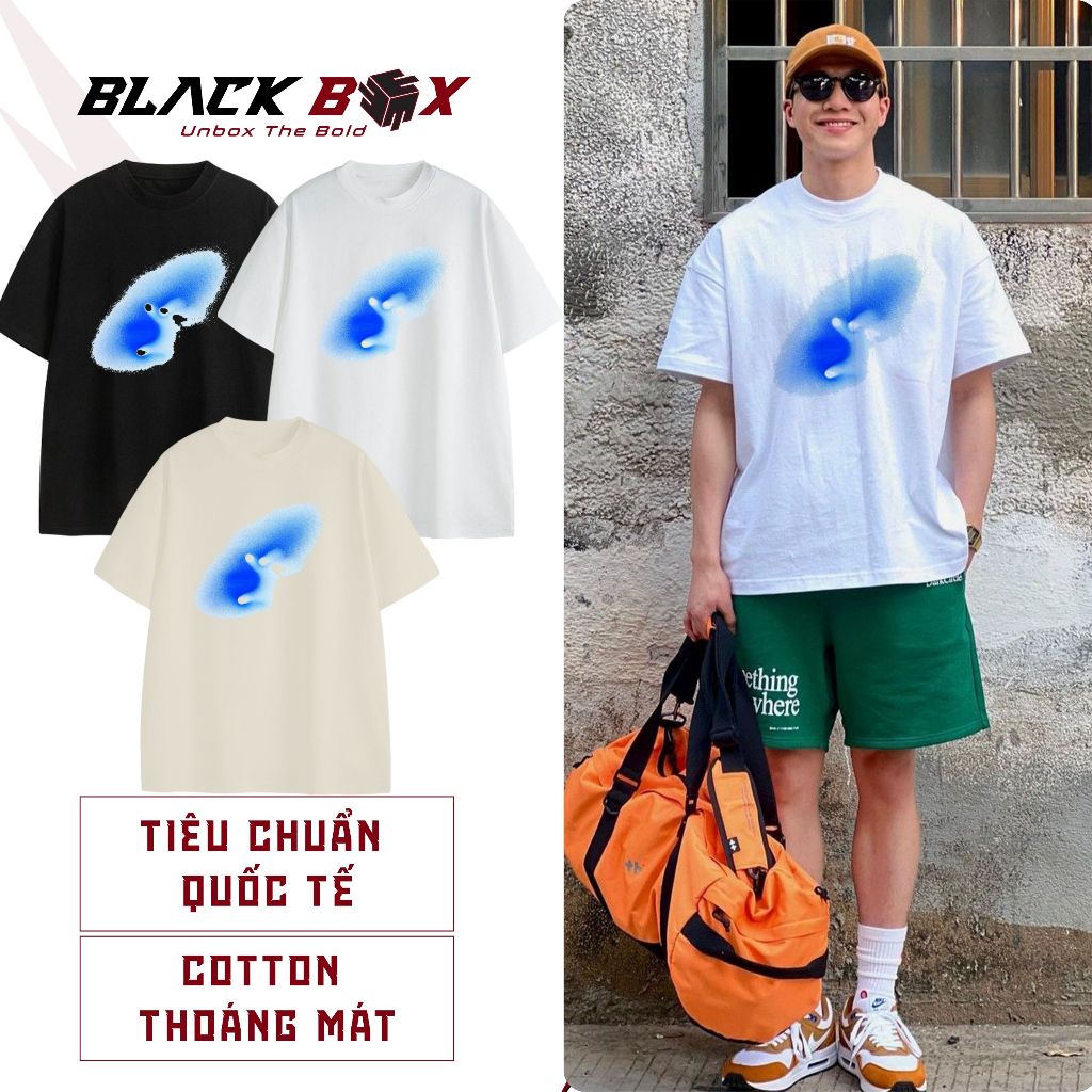 Áo thun Black Box Blue Phantom cotton 100% form Basic Oversize Boxy phong cách abstract graphic unis