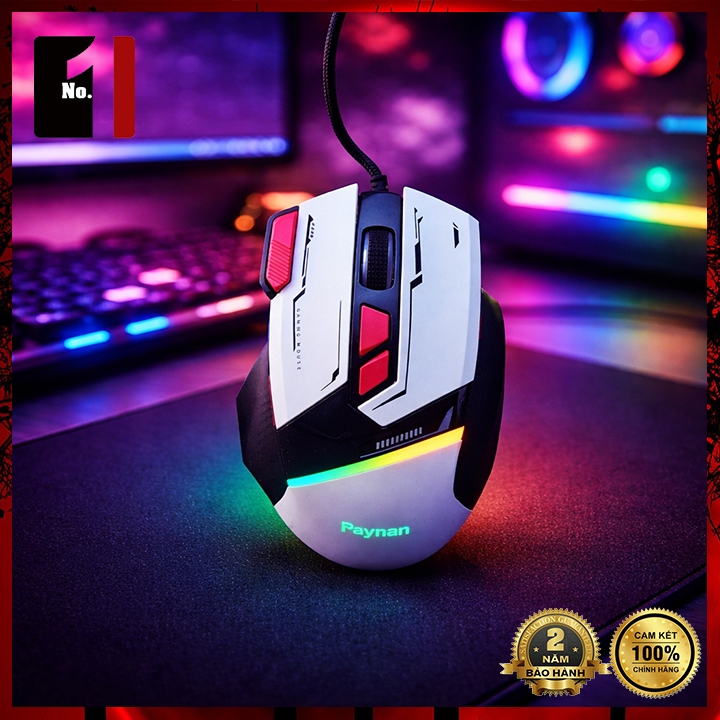 Chuột Máy Tính Gaming Paynan GM1 LED RGB Đa Màu Có App Tùy Chỉnh Macro DPI 7200 Độ Nhạy Cao Cho Game
